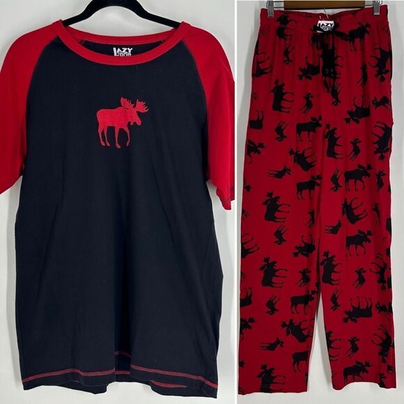 LAZY ONE Men’s Moose Red and Black Pajamas Set Sz M - Picture 4 of 11